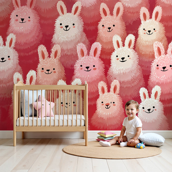 Tapéta rózsaszín nyuszikkal | Játékos és színes design