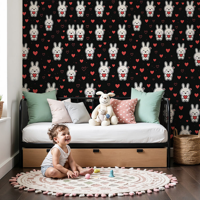 Papel de parede coelhos | Padrão fofo com corações
