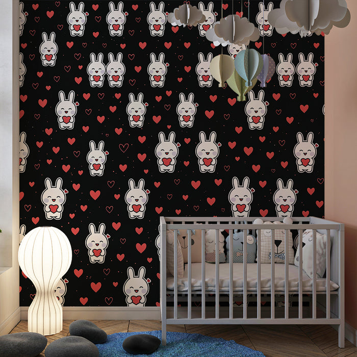 Papel de parede coelhos | Padrão fofo com corações