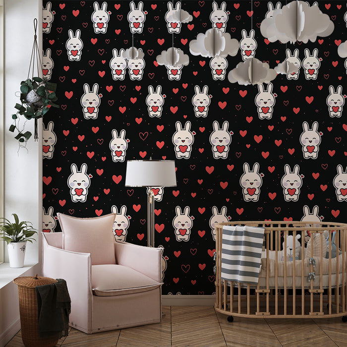 Papel de parede coelhos | Padrão fofo com corações