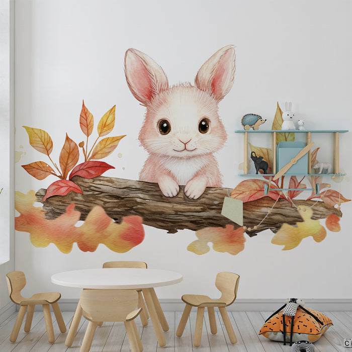 Barntapet | Vattenfärgkanin och höst lövverk