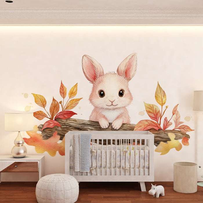 Barntapet | Vattenfärgkanin och höst lövverk