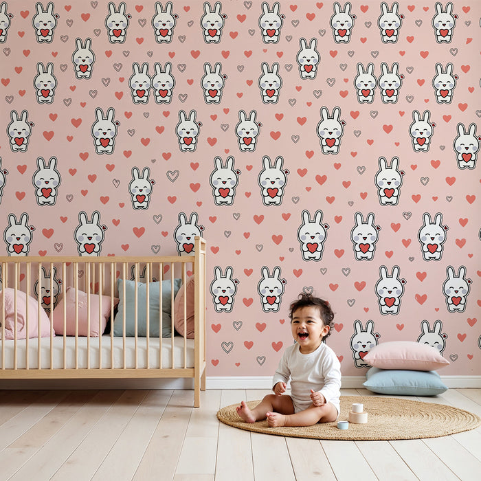 Papier peint lapin cœur | Motifs mignons et romantiques