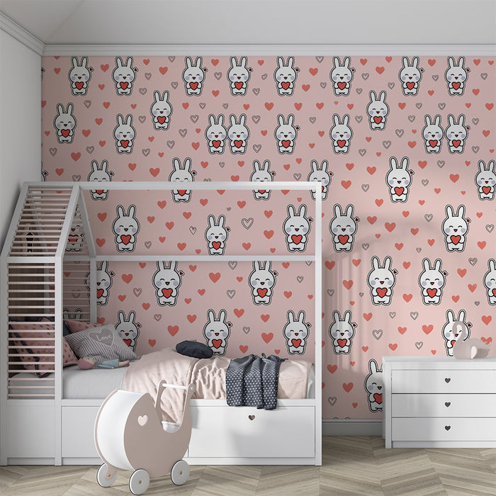 Papier peint lapin cœur | Motifs mignons et romantiques