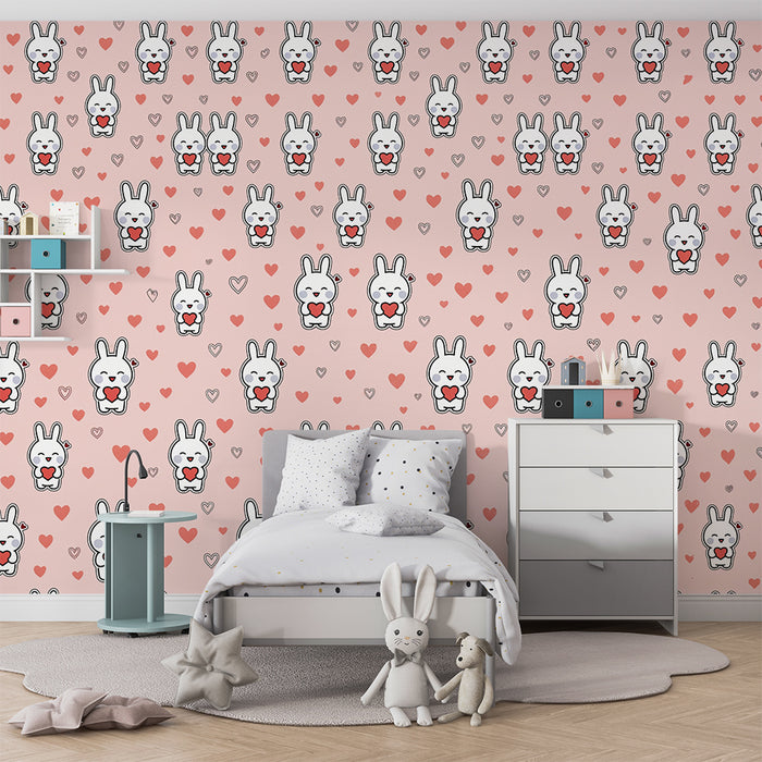 Papier peint lapin cœur | Motifs mignons et romantiques
