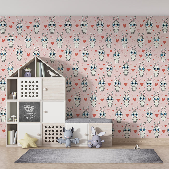 Lastenhuoneen tapetti | Söpö kaniini- ja sydänkuvio