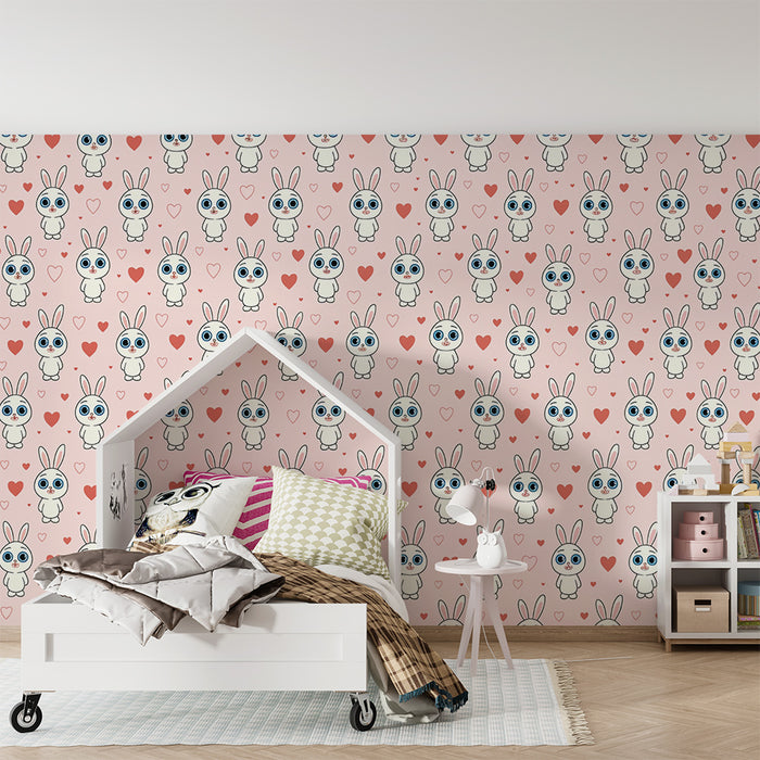 Lastenhuoneen tapetti | Söpö kaniini- ja sydänkuvio