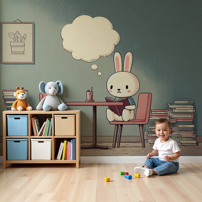 Papier peint Lapin Lecteur | Design Enfantin et Ludique