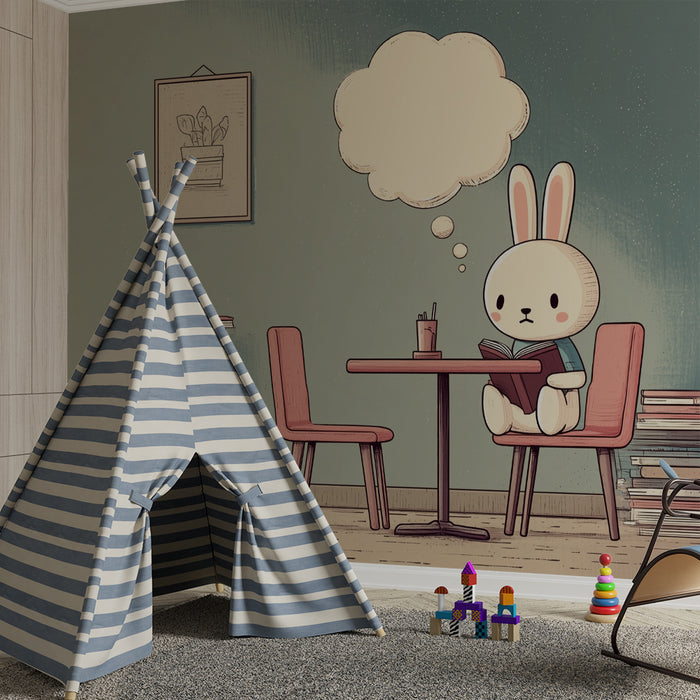 Papier peint Lapin Lecteur | Design Enfantin et Ludique