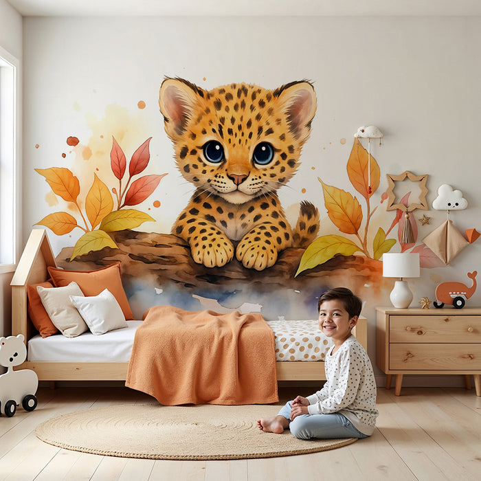 Barntapet | Liten leopard och höstlöv