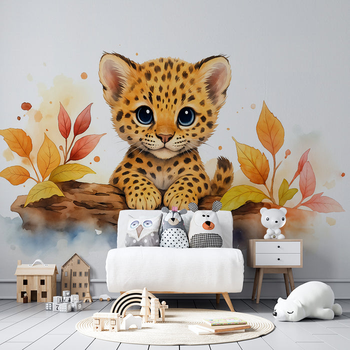 Barntapet | Liten leopard och höstlöv