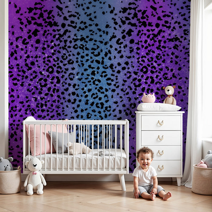 Detská izba tapeta | Motív leoparda fialový a modrý