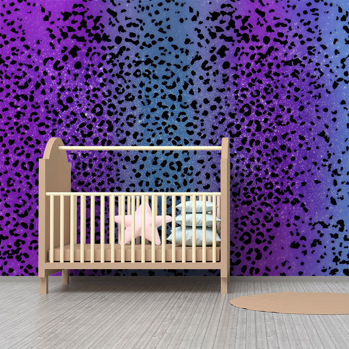 Detská izba tapeta | Motív leoparda fialový a modrý