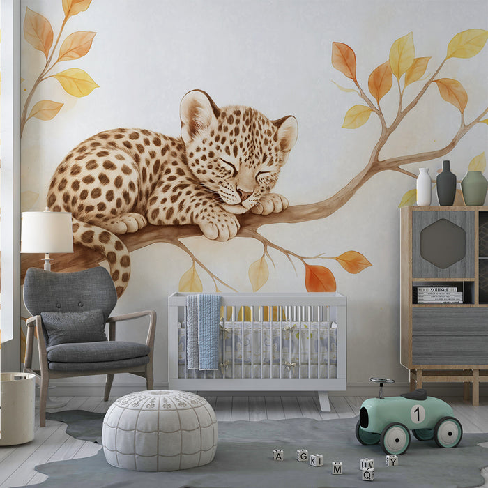 Barntapet | Liten drömmande leopard på gren