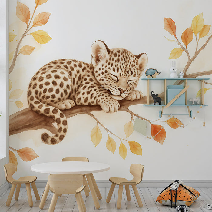 Barntapet | Liten drömmande leopard på gren