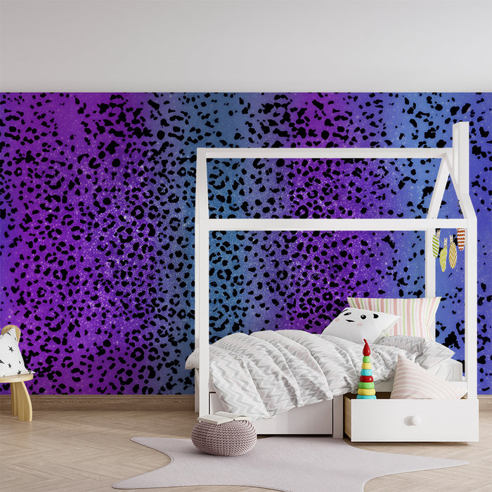 Detská izba tapeta | Motív leoparda fialový a modrý