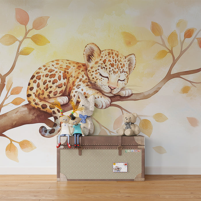 Barntapet | Liten sovande leopard på en gren