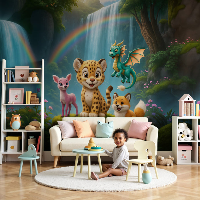 Lastenhuoneen tapetti | Maaginen seikkailu eläinten ja lohikäärmeiden kanssa