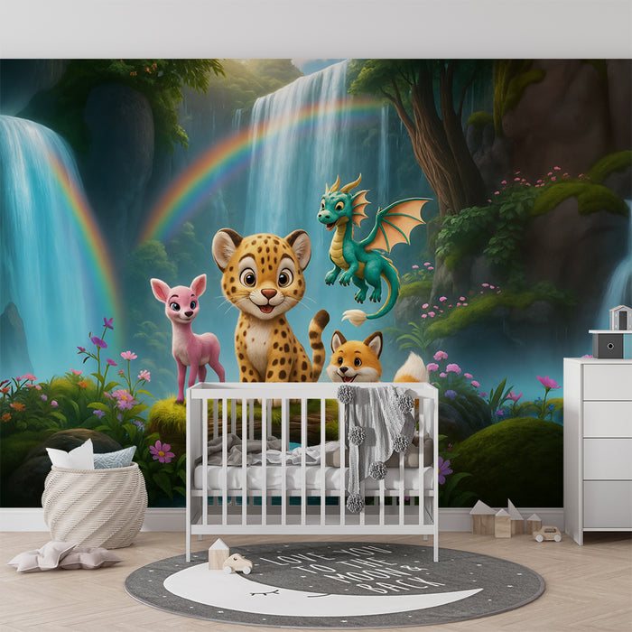 Lastenhuoneen tapetti | Maaginen seikkailu eläinten ja lohikäärmeiden kanssa