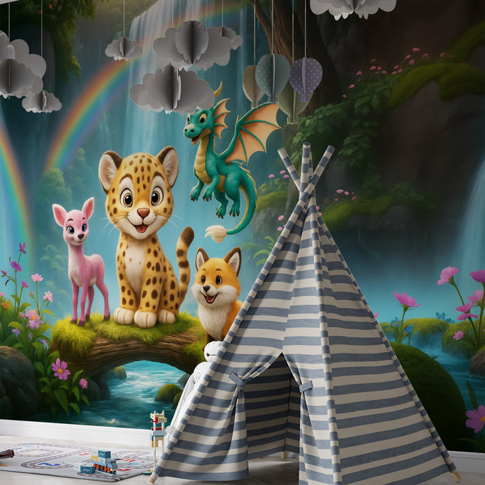 Lastenhuoneen tapetti | Maaginen seikkailu eläinten ja lohikäärmeiden kanssa
