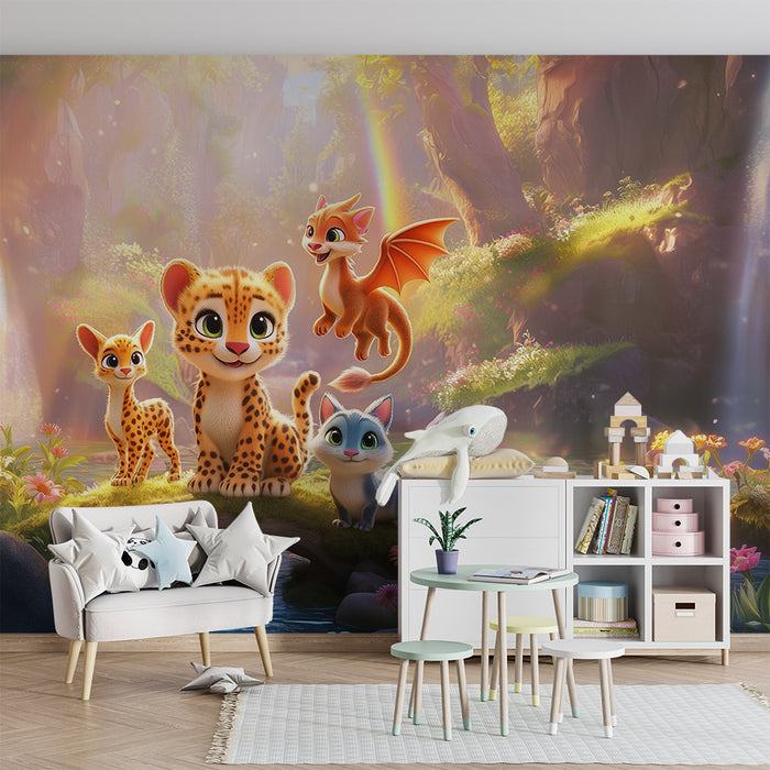 Papel pintado infantil | Aventura con animales mágicos