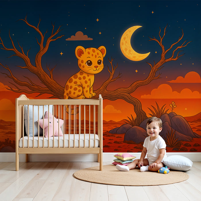 Детска джунгла тапет | Симпатичен леопард под луната