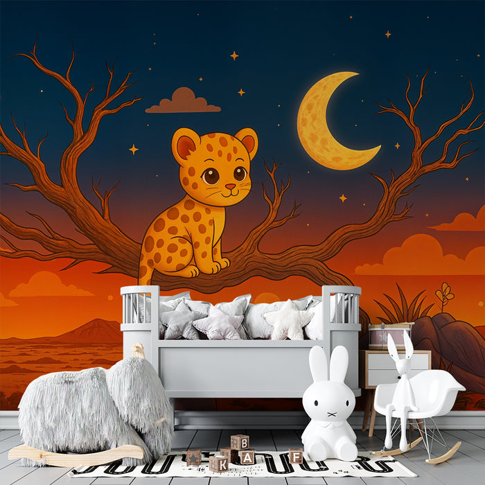 Детска джунгла тапет | Симпатичен леопард под луната