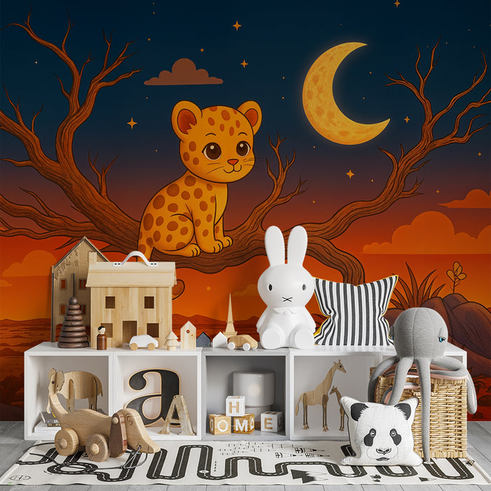Детска джунгла тапет | Симпатичен леопард под луната