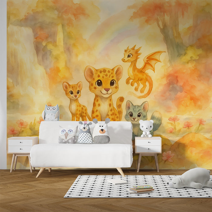 Lastenhuoneen tapetti | Fantasiaeläimet ja sateenkaari