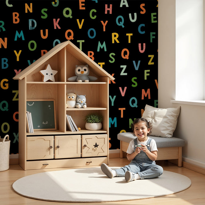 Dětská tapeta | Barevná abeceda na černém pozadí