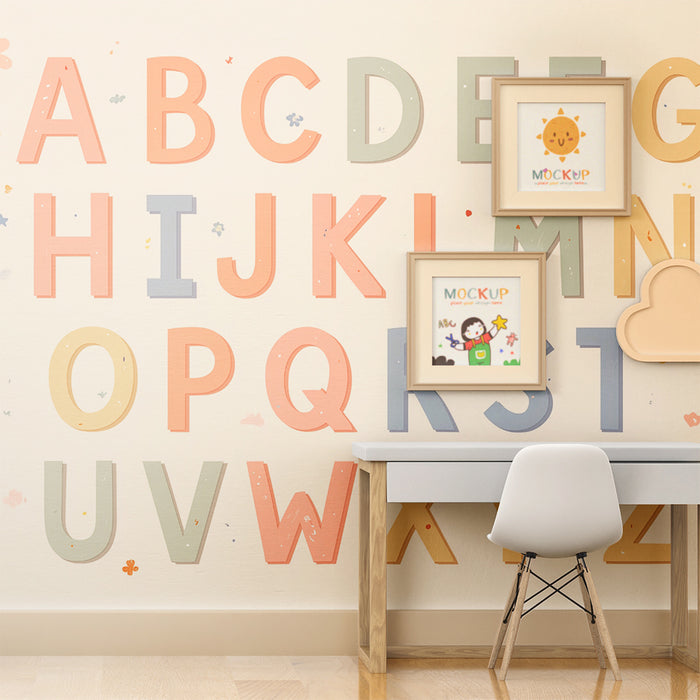 Barntapet | Pastellalfabet och delikata blommor