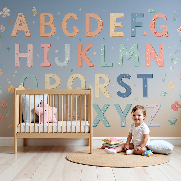 Barntapet | Pastellalfabet och blommor