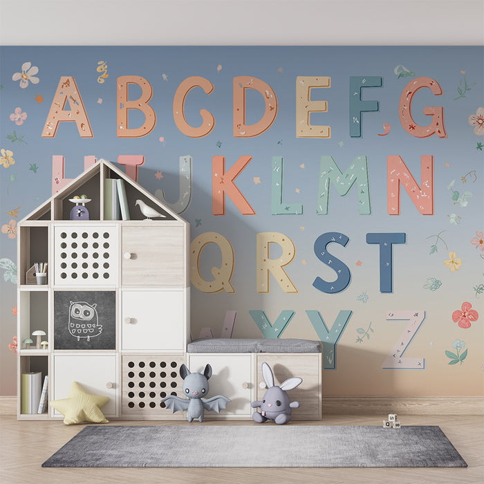 Barntapet | Pastellalfabet och blommor