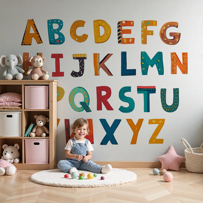 Papel pintado infantil | Alfabeto lúdico-educativo colorido