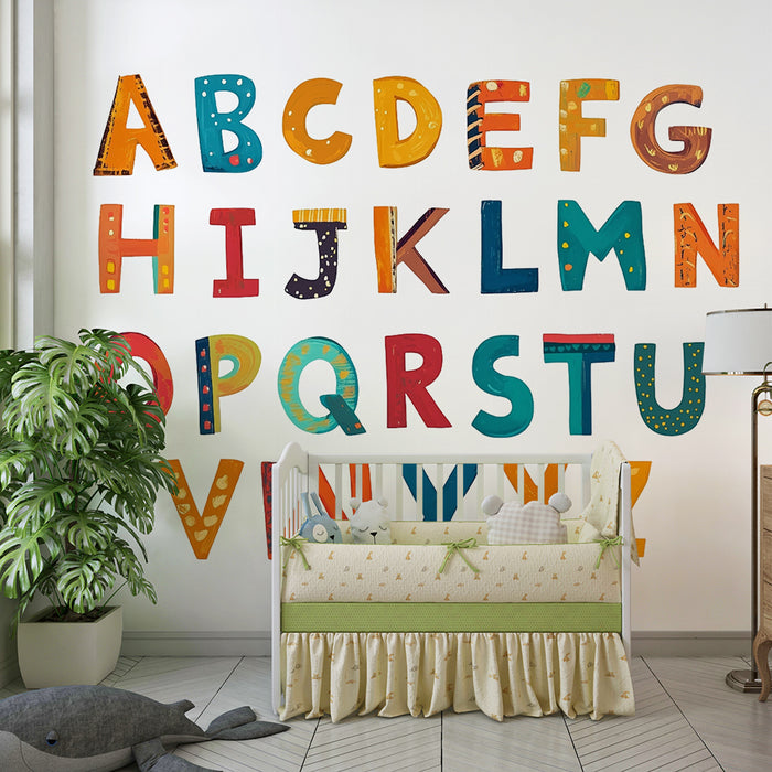 Papel pintado infantil | Alfabeto lúdico-educativo colorido