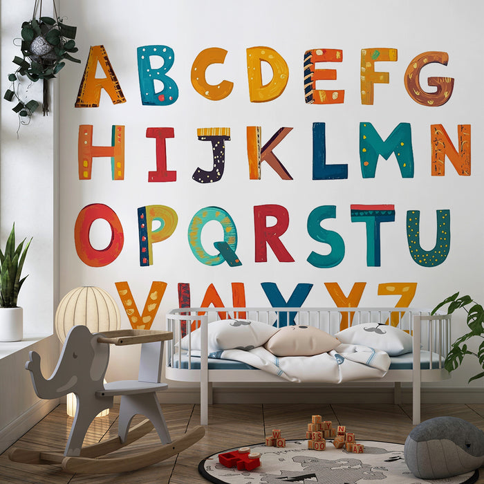 Papel pintado infantil | Alfabeto lúdico-educativo colorido