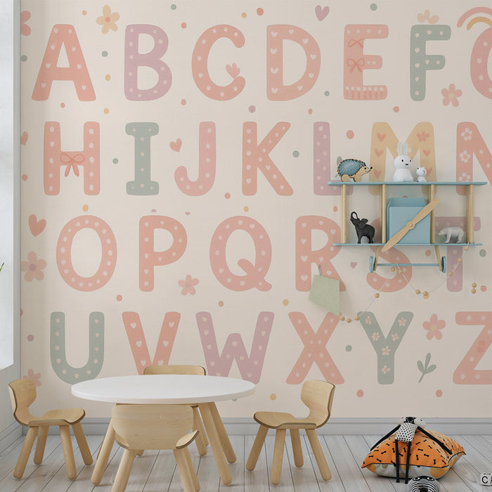 Papel pintado infantil | Alfabeto pastel y motivos florales