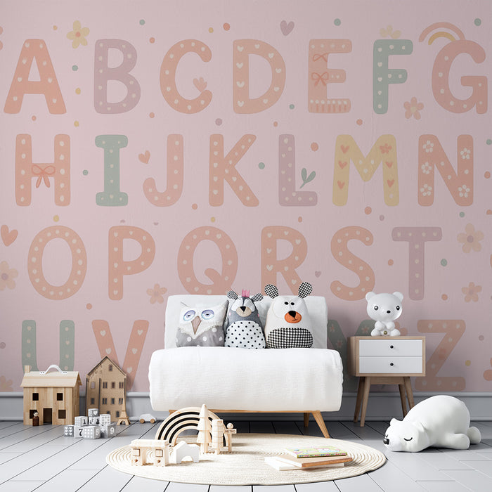 Barntapet | Pastellalfabet och blommönster