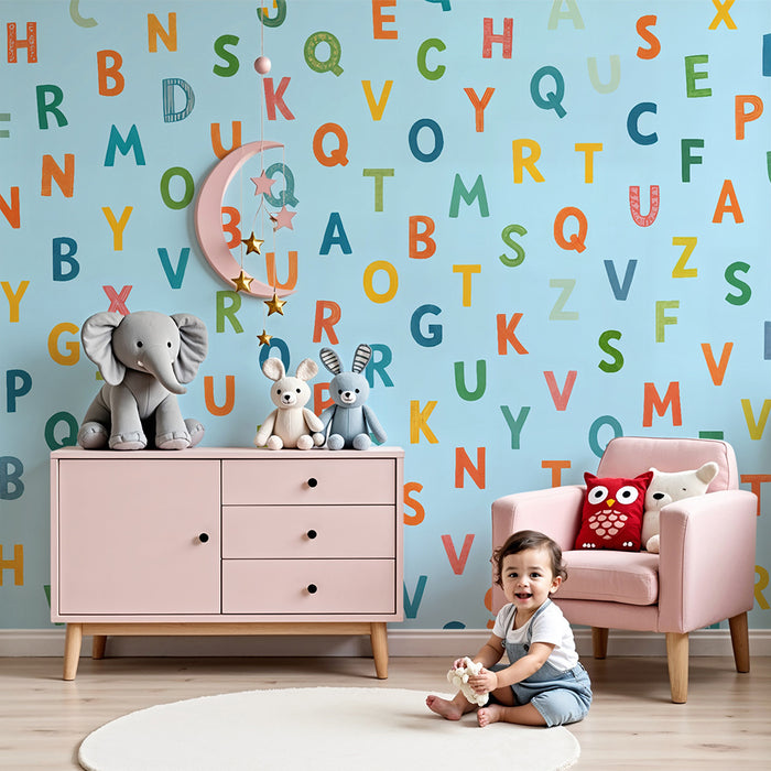 Barntapet | Färgstarkt alfabet på blå bakgrund