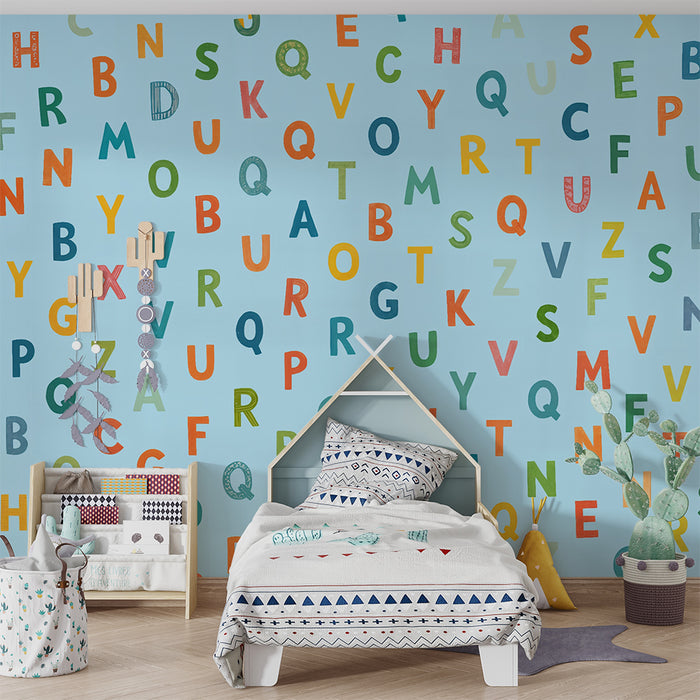 Barntapet | Färgstarkt alfabet på blå bakgrund