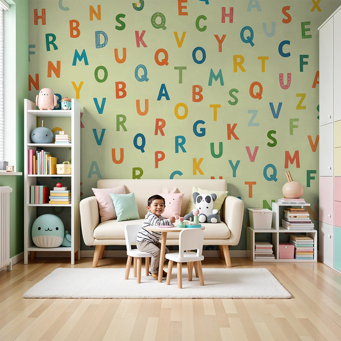 Barntapet | Färgstarkt alfabet grönt