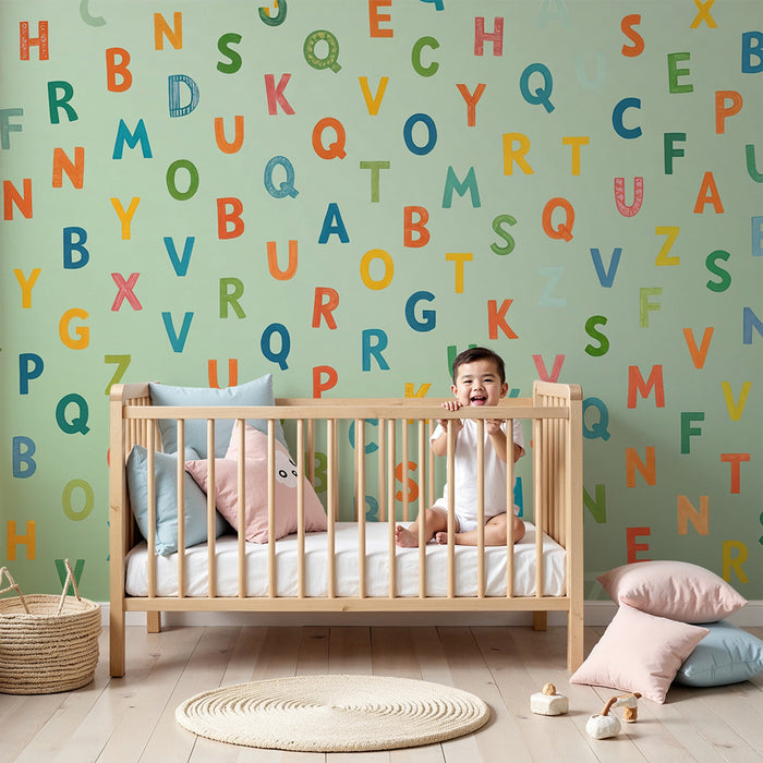 Papel pintado infantil | Alfabeto verde colorido