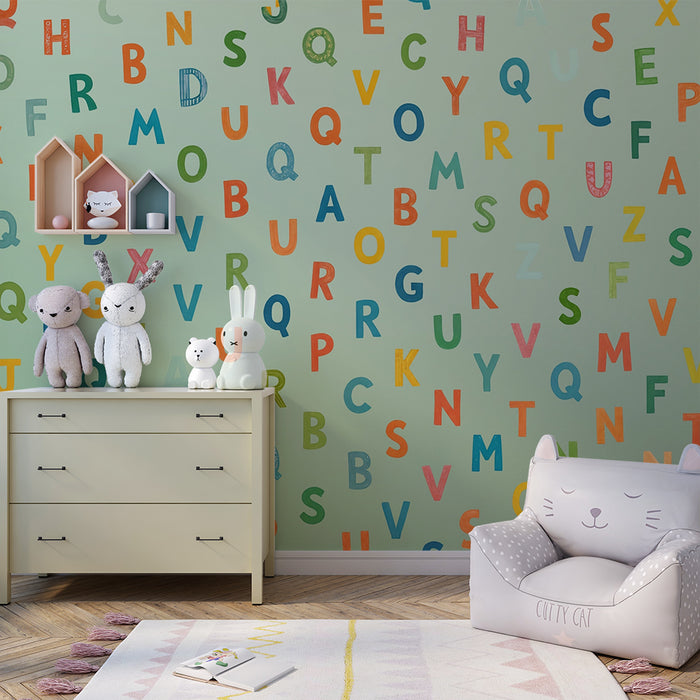 Papel pintado infantil | Alfabeto verde colorido