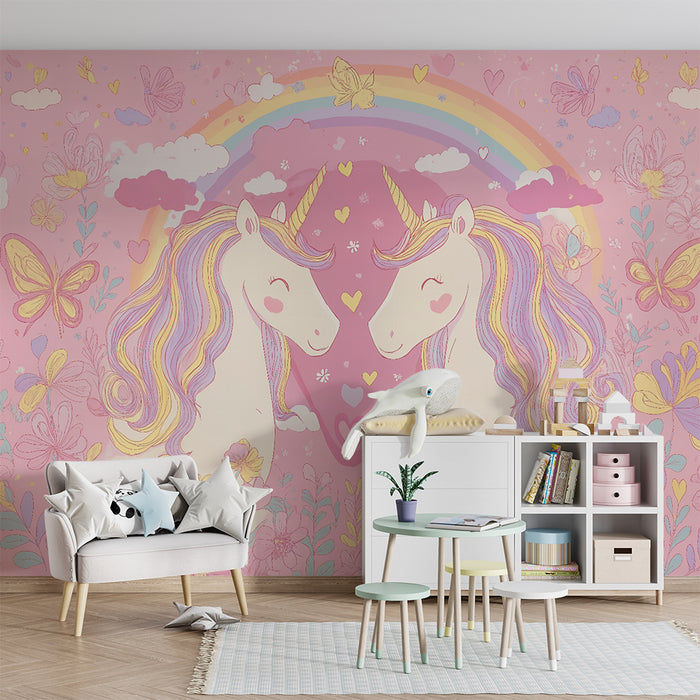 Papel pintado infantil | Unicornios y arco iris mágico