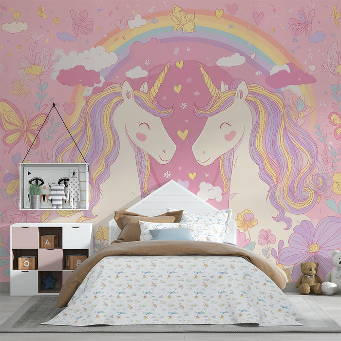 Papel pintado infantil | Unicornios y arco iris mágico