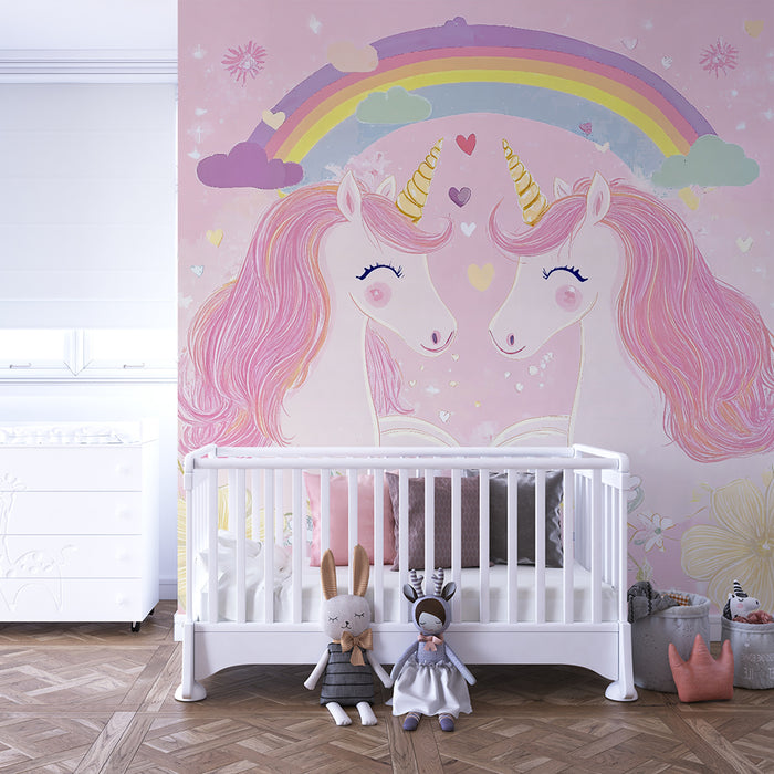 Papel pintado infantil | Unicornios y arco iris mágico