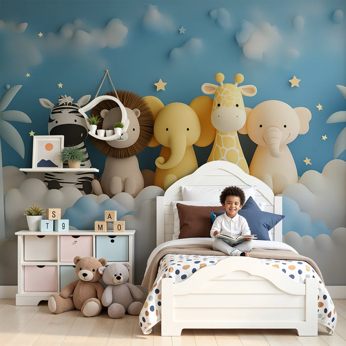 Babyzimmer Tapete | Savannentiere und Sternenhimmel
