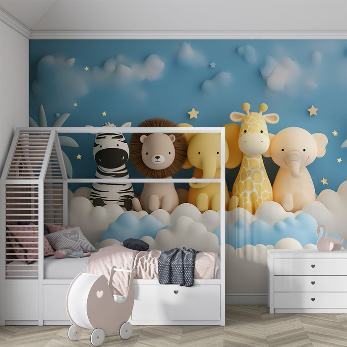 Babyzimmer Tapete | Savannentiere und Sternenhimmel
