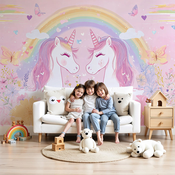Papel pintado infantil | Unicornios mágicos y arco iris