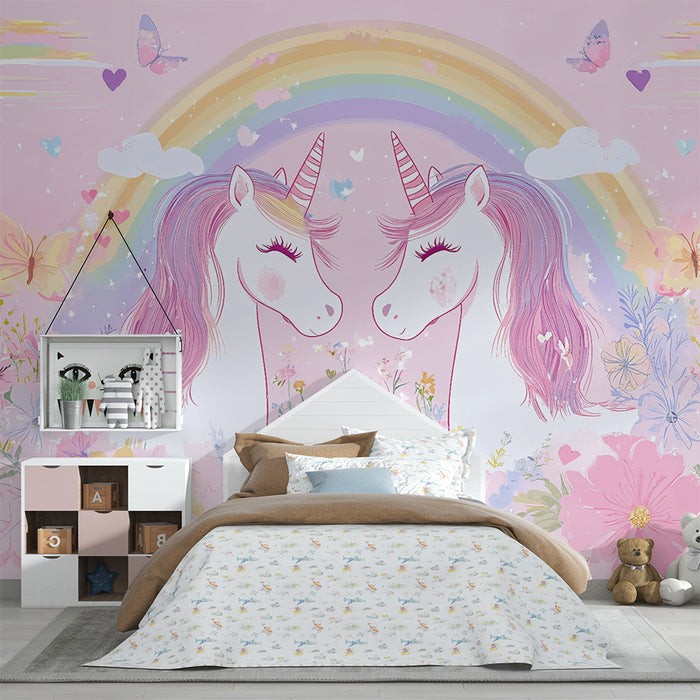 Papel pintado infantil | Unicornios mágicos y arco iris